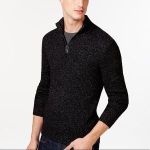 GUESS 1/4 zipper neck knitted sweater black/hint of white Size L